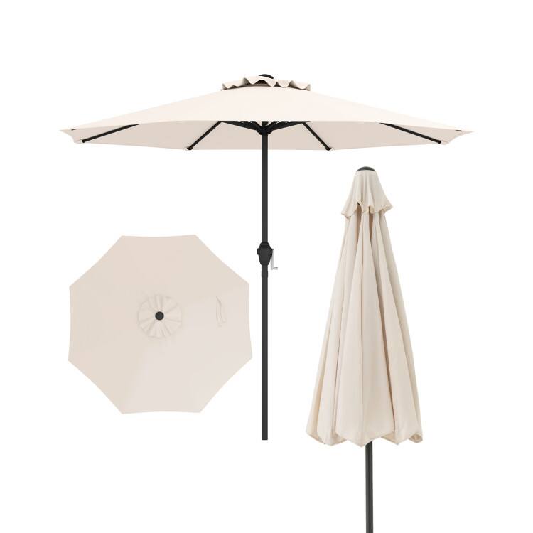 Front. SlickBlue - Outdoor Market Umbrella with Crank Handle, 8 Sturdy Ribs, Heavy Duty Design - Beige.
