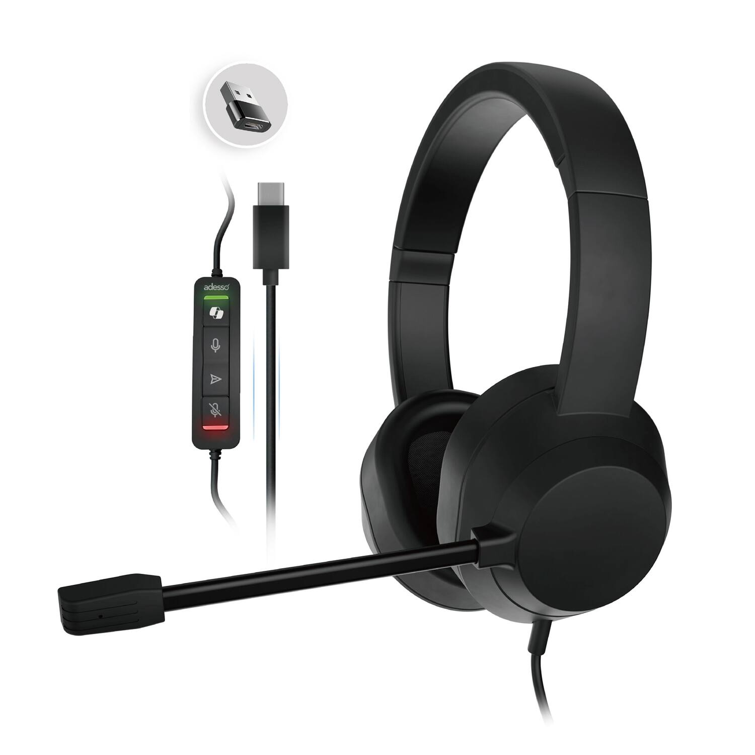 Angle. Adesso - Adesso Xtream P7 Wired Stereo Headset With AI Controls - Stereo - USB Type A, USB Type C - Wired - 32 Ohm - 20 Hz to 20 - Black.