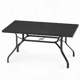RYHNUYNE - 60" Rectangle Outdoor Patio Dining Table,Metal Outdoor Table With Umbrella Hole for Garden Backyard Poolside - Black