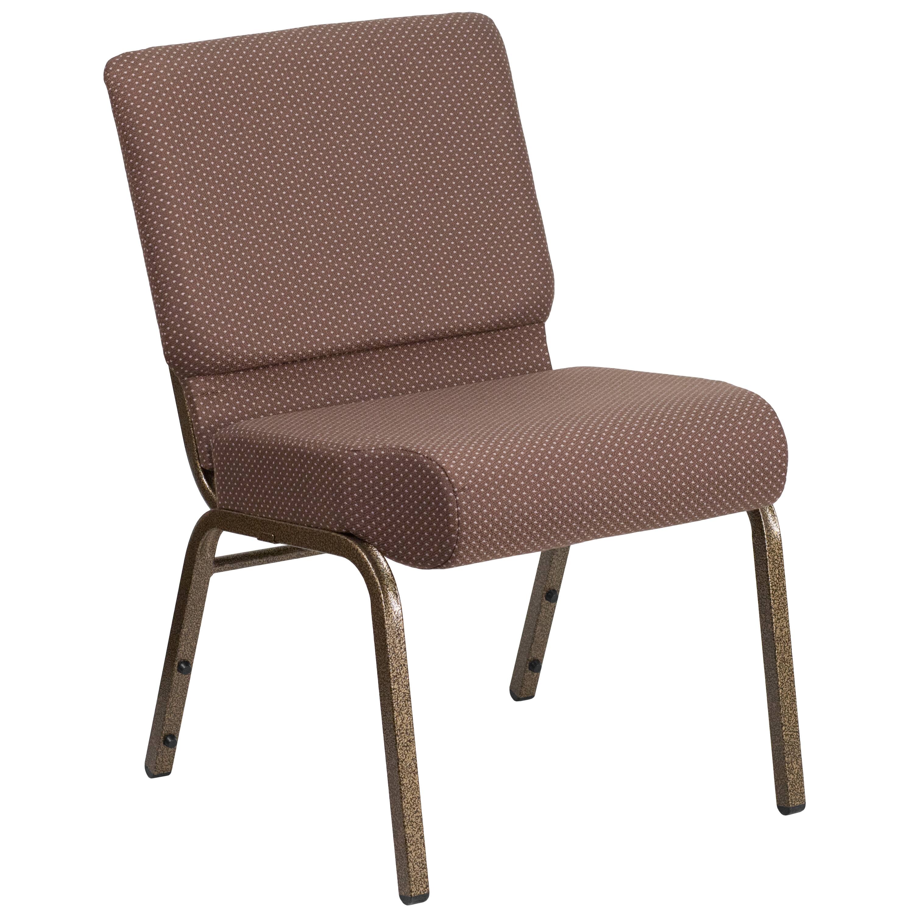 Alt View 6. Emma + Oliver - 4 Pack 21''W Stacking Church Chair - Brown Dot Fabric/Gold Vein Frame.
