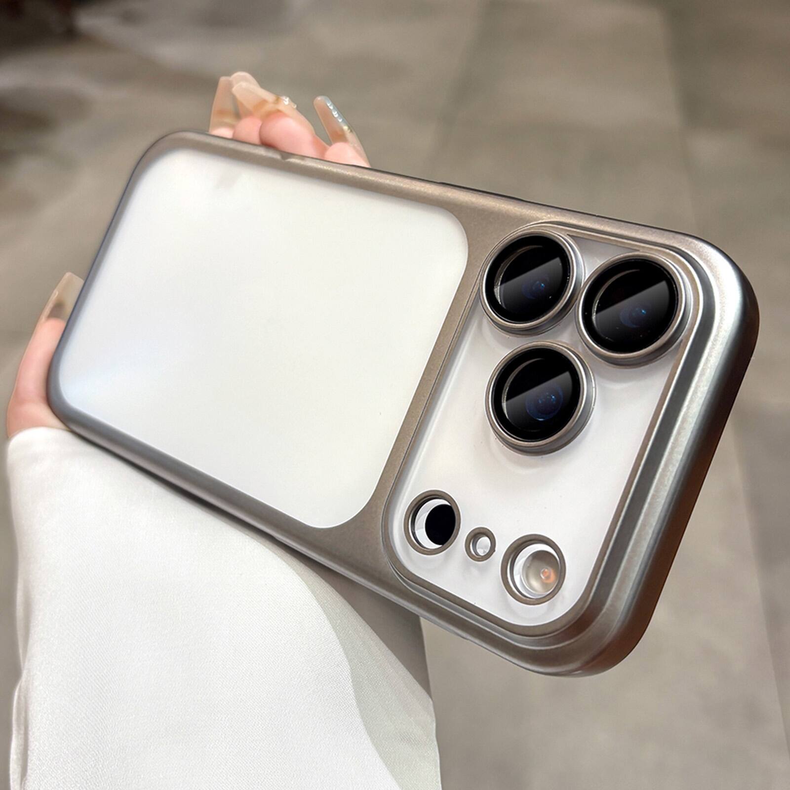 Left. Dteck - Electroplated Ultra-Slim Phone Case for iPhone 17 Pro Max, Shockproof Matte Semi-Transparent, Full Camera Protection - Gray.