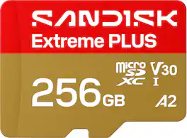 SANDISK - 256GB Extreme PLUS microSDXC UHS-I Memory Card with Adapter, R/W up to 250/170MB/s