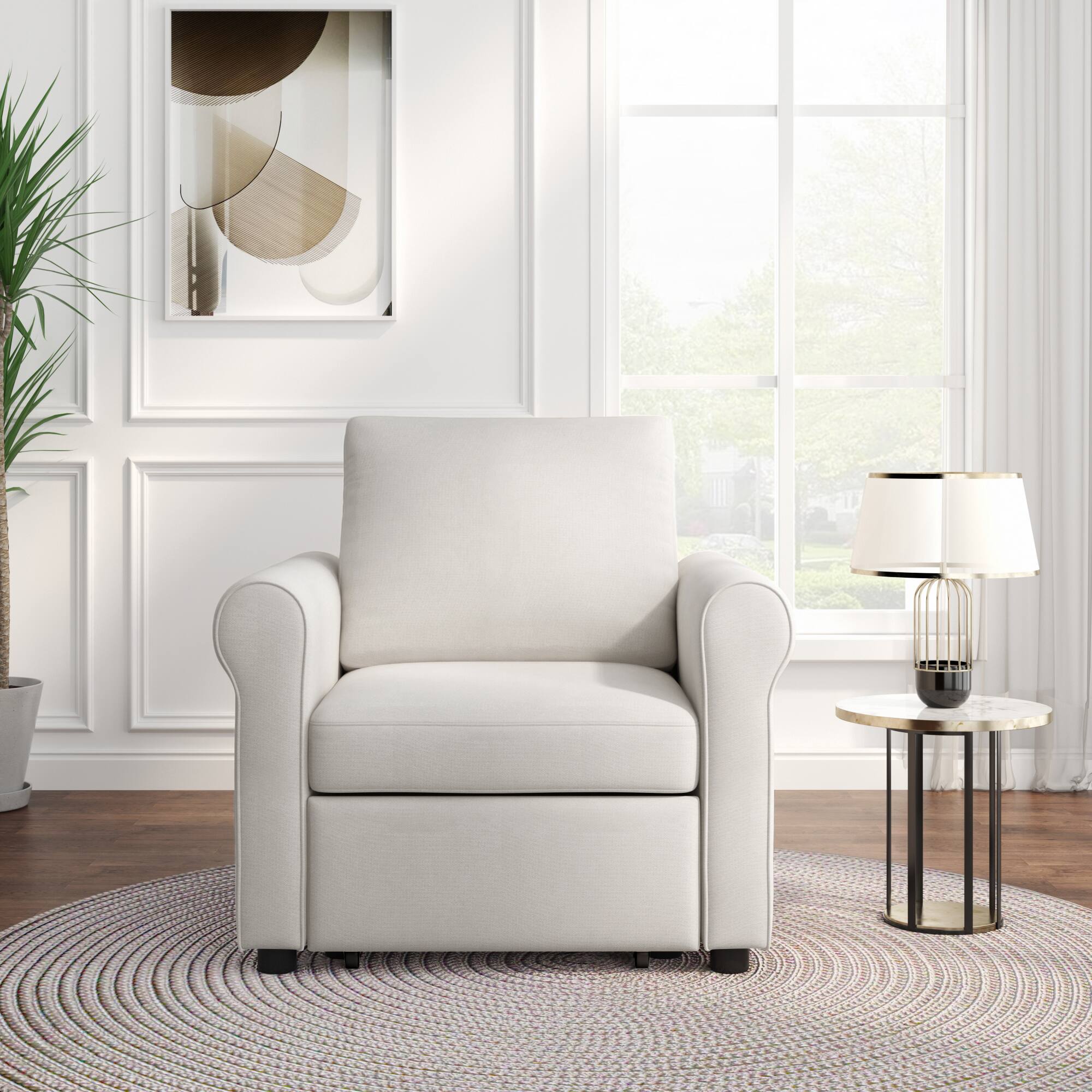 Angle. APRILSOUL - Convertible Sleeper Chair Bed  Single Bed Modern Chair Bed Sleeper - Cream.