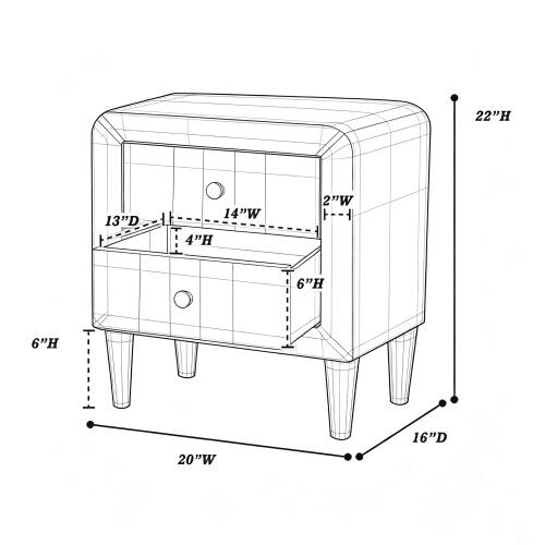 22"H 13"D 14"W 4"H 2"W  
- 6"H 6"H 20"W 16"D