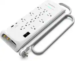 Monster - Heavy Duty Surge Protector Power Strip 6 ft Cord with 12 120V-Outlet Extension, 2 Ethernet Switch Ports, 4050J Rating - White