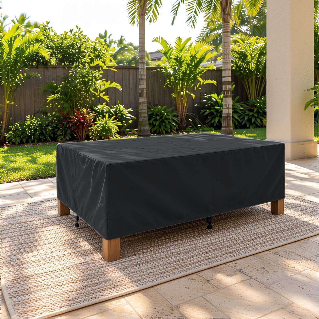 Alt View 3. KHOMO GEAR - Outdoor Coffee Table Cover - Heavy Duty, Water Resistant Rectangular Patio Coffee Table Cover - 40"L x 30"W x 17"H - Black.