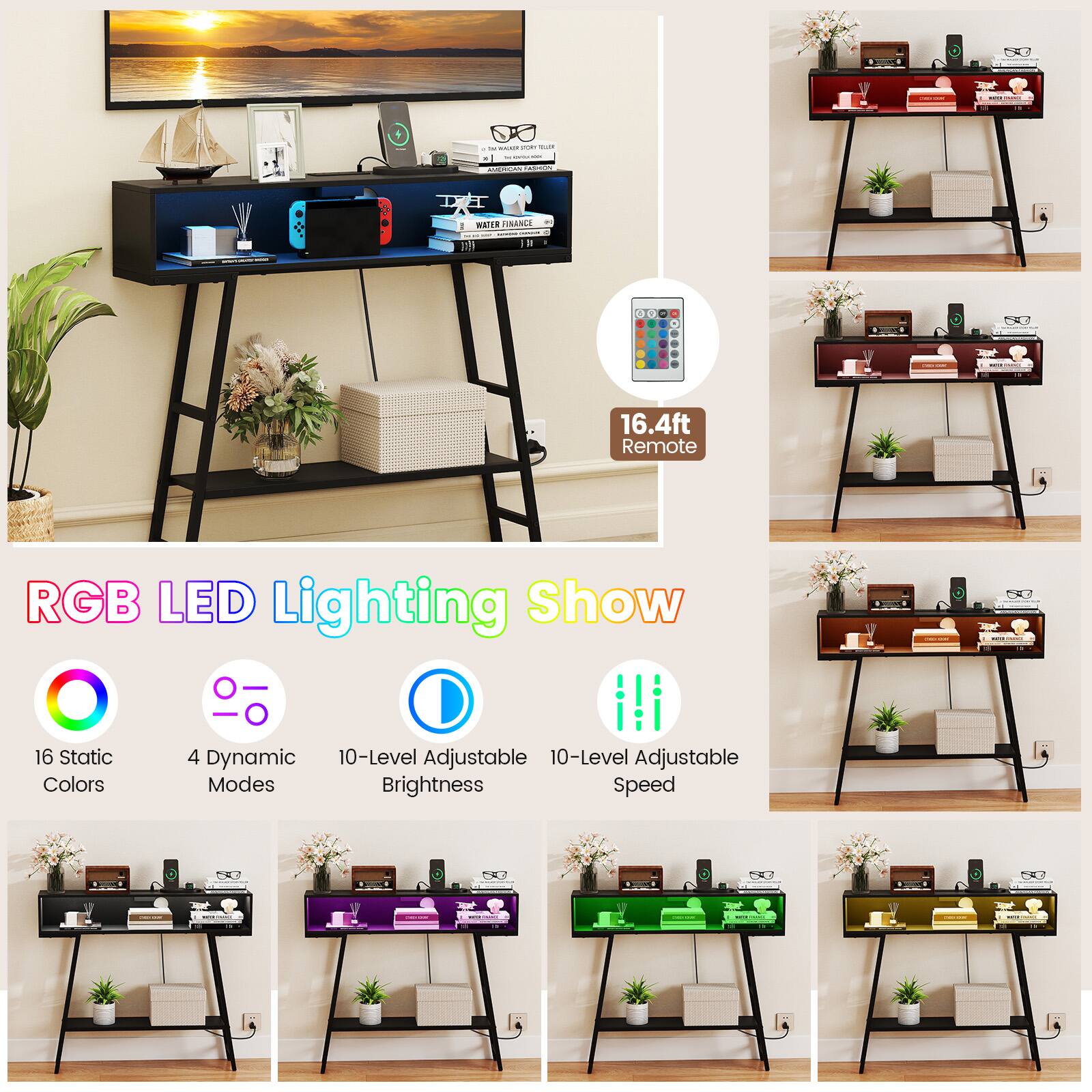 16.4ft Remote RGB LED Lighting Show - 16 Static Colors 4 Dynamic Modes 10-Level Adjustable Brightness 10-Level Adjustable Speed