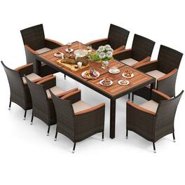 Mondawe - 9 Piece Outdoor Dining Set with Umbrella Hole - Brown