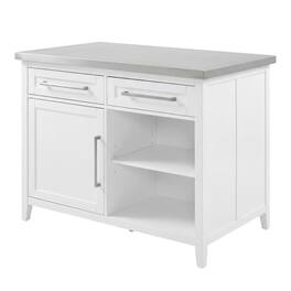 Crosley Furniture - Silvia Stainless Steel Top Kitchen Island W/X-Back Stools - White