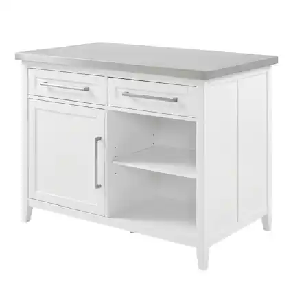 Front. Crosley Furniture - Silvia Stainless Steel Top Kitchen Island W/X-Back Stools - White.