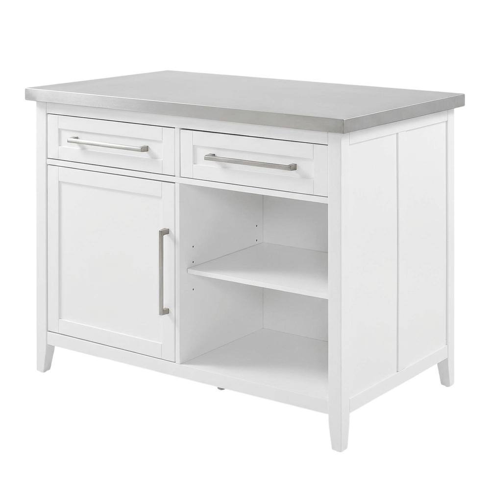 Front. Crosley Furniture - Silvia Stainless Steel Top Kitchen Island W/X-Back Stools - White.