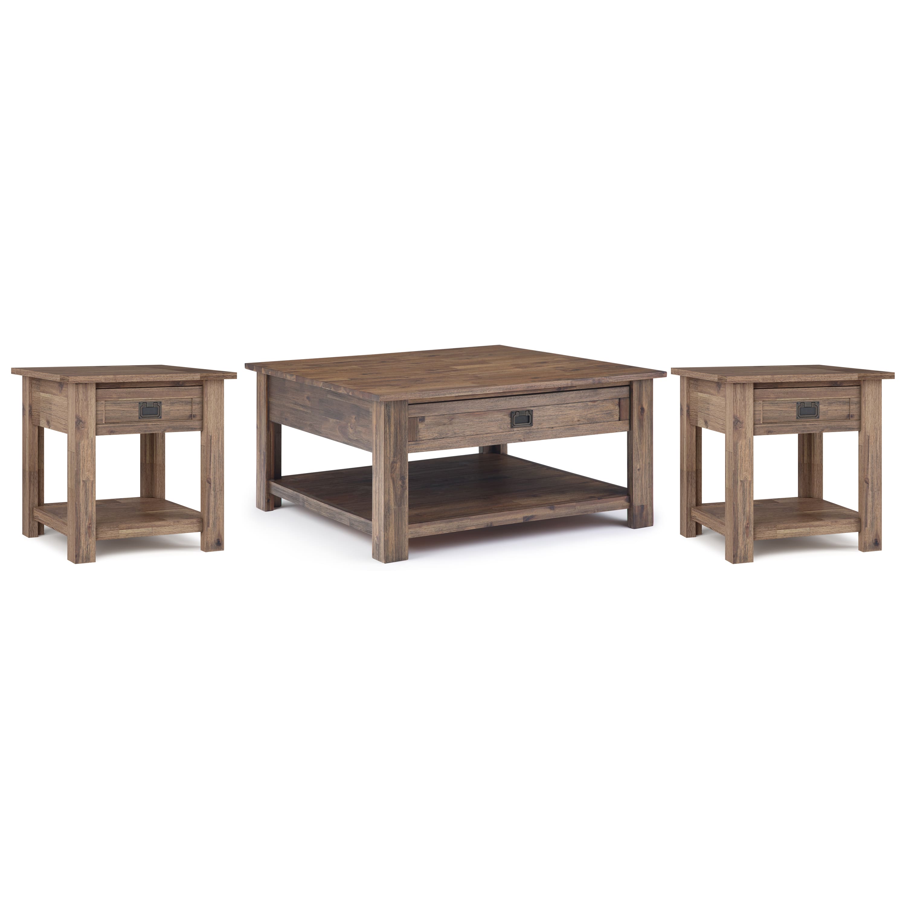 Simpli Home - Monroe 38 inch Coffee Table with 22 inch End Tables (Set of 3) - Rustic Natural Aged Brown