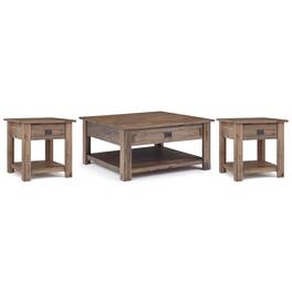Simpli Home - Monroe 38 inch Coffee Table with 22 inch End Tables (Set of 3) - Rustic Natural Aged Brown