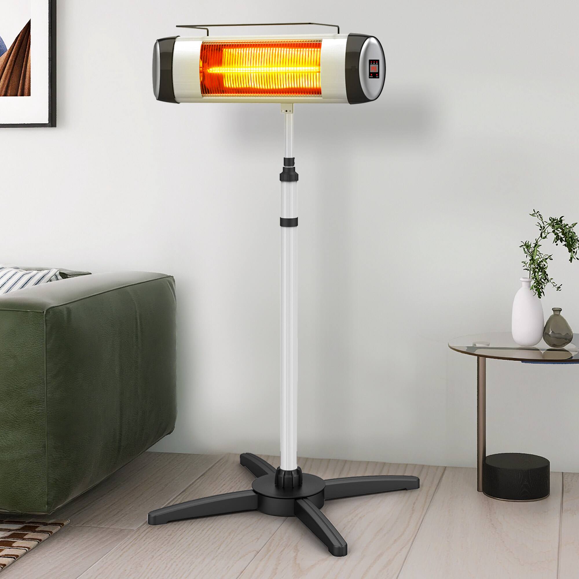 Left. Vaczon - 120V Standing Infrared Space Heater with Tripod Stand, Remote Control Timer and Thermostat, Indoor Electric Heater - White.