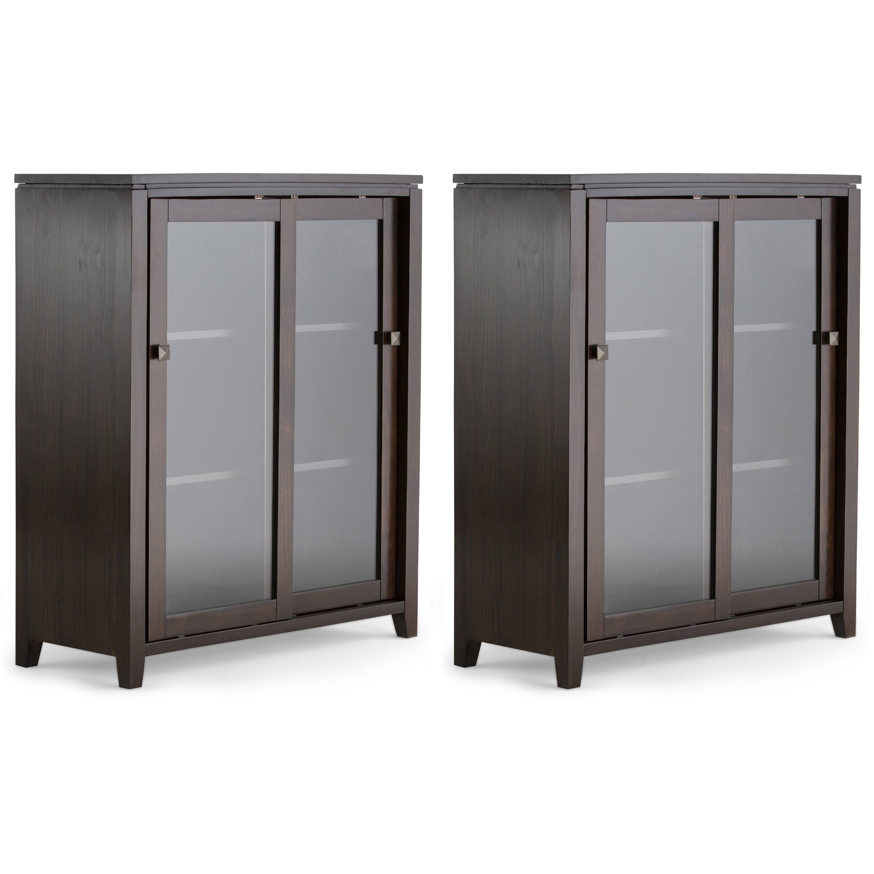 Front. Simpli Home - Cosmopolitan Solid Wood 36 inch Storage Cabinet in Mahogany Brown (Set of 2) - Mahogany Brown.