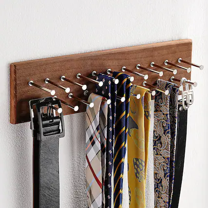 Front. Dazzling Pops - TreeHouse London Tie Rack Organizer Holds 40 Ties Solid Wood Sturdy Metal Storage Holder for Closet ... - Walnut Tie Rack.