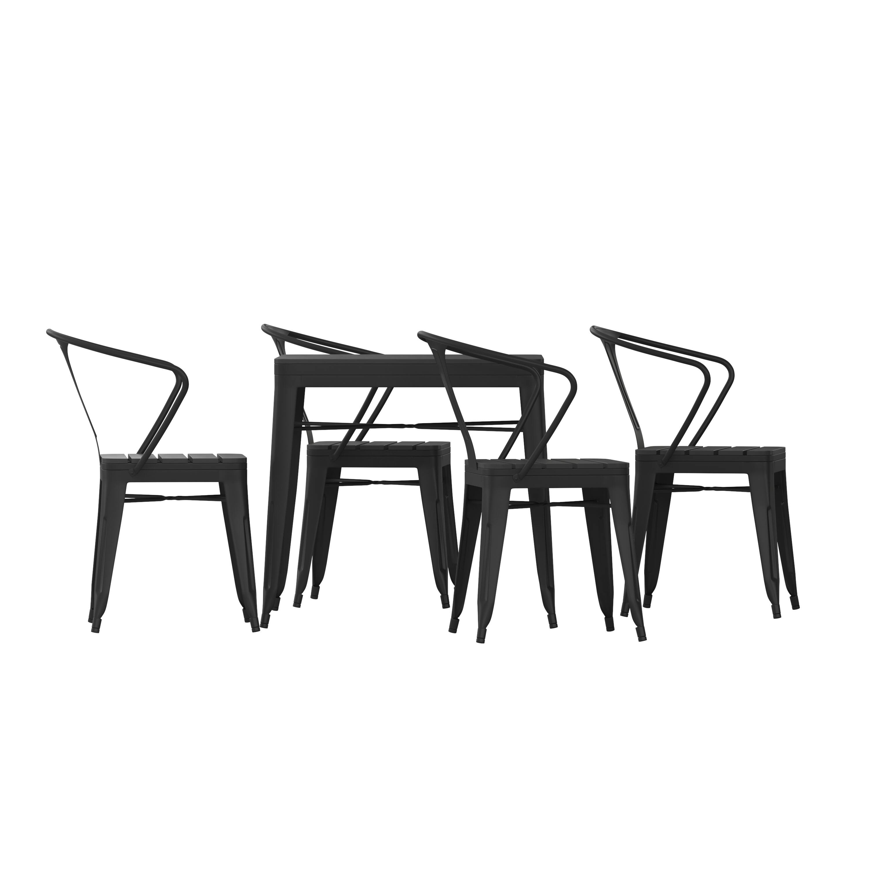 Alt View 9. Emma + Oliver - Hallam Modern Weather and Rust Resistant Black Steel and Polyresin Patio Set with Table & Chairs Indoor and Outdoor Use - Black.