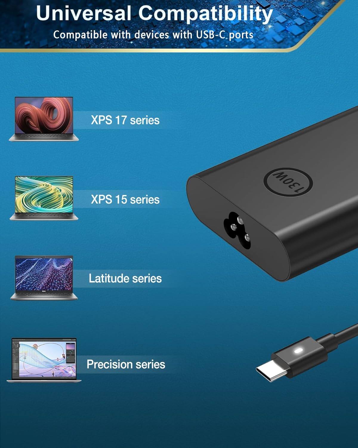 Universal Compatibility  
Compatible with devices with USB-C ports

- XPS 17 series
- XPS 15 series
- Latitude series
- Precision series