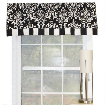 Front. RLF Home - RLF Home 70% Polyester 30% Cotton Ozbourne Style Banded 3" Rod Pocket Valance 50" x 16" Black - Black.
