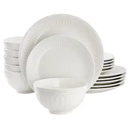 Elama - Finley 18 Piece Stoneware Dinnerware Set, Service for 6 - White