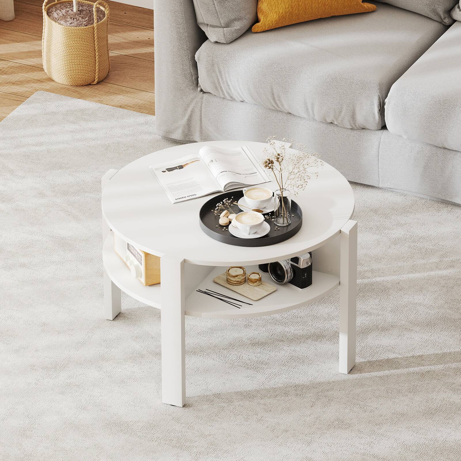 Alt View 3. Costway - Costway Round Coffee Table 29.5" Center Table with Storage Shelves for Living Room - White.