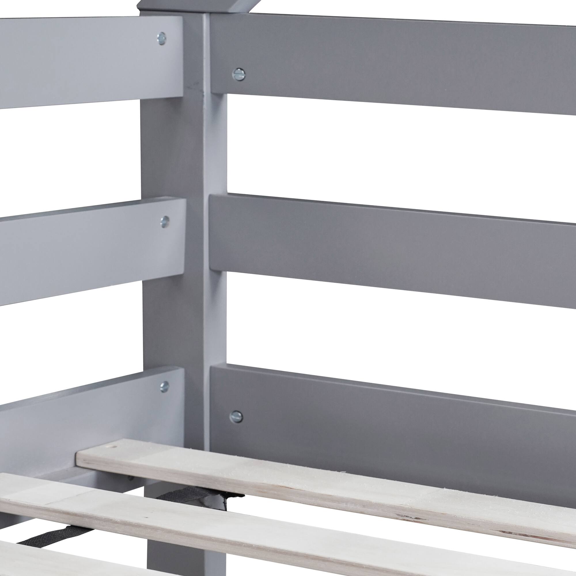 Left. GOODSILO - House-Shaped Twin Over Twin Rubber Wood Bunk Bed with Ladder and Guardrails for Kids - Grey.