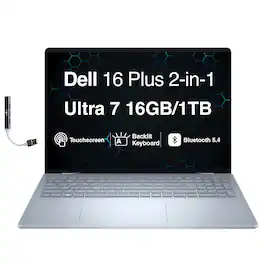 Dell - Upgraded - 16 Plus 2-in-1 Laptop 16.0 WUXGA (Intel Ultra 7-256V, 16GB LPDDR5X, 1TB SSD, Win 11 Home) w/USB Hub - Ice Blue