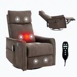 Akoasm - Heat Massage Chair Manual Recliner Chair with Rocker and Swivel in Fabric for Living Room - Brown