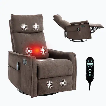 Front. Akoasm - Heat Massage Chair Manual Recliner Chair with Rocker and Swivel in Fabric for Living Room-Brown - Brown.