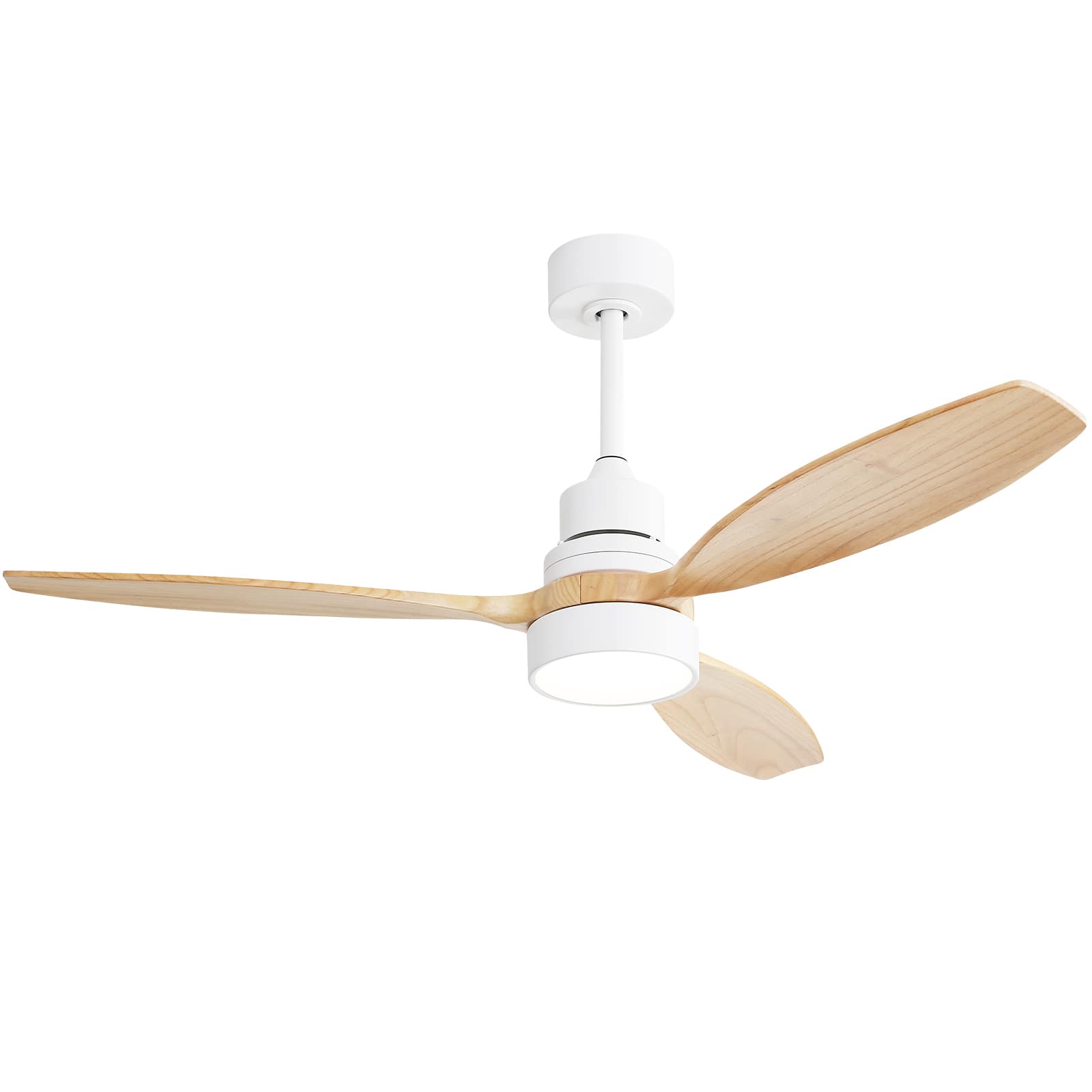 Sofucor - 52 Inch Wood Ceiling Fan with Lights Remote Control Reversible Noiseless ETL Fans for Bedroom Farmhouse - White