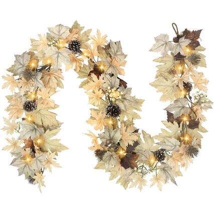 Front. PARKER SLATER - 6FT Fall Garland with Lights, Real Touch Leaves, Berries & Pine Cones - Fall.