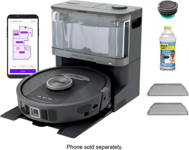 Shark - Robot Vacuum & Mop PowerDetect NeverTouch, Combo, Self-Emptying & Self-Refilling, 60-Day Debris Capacity with Pad Dry - Gaia Grey