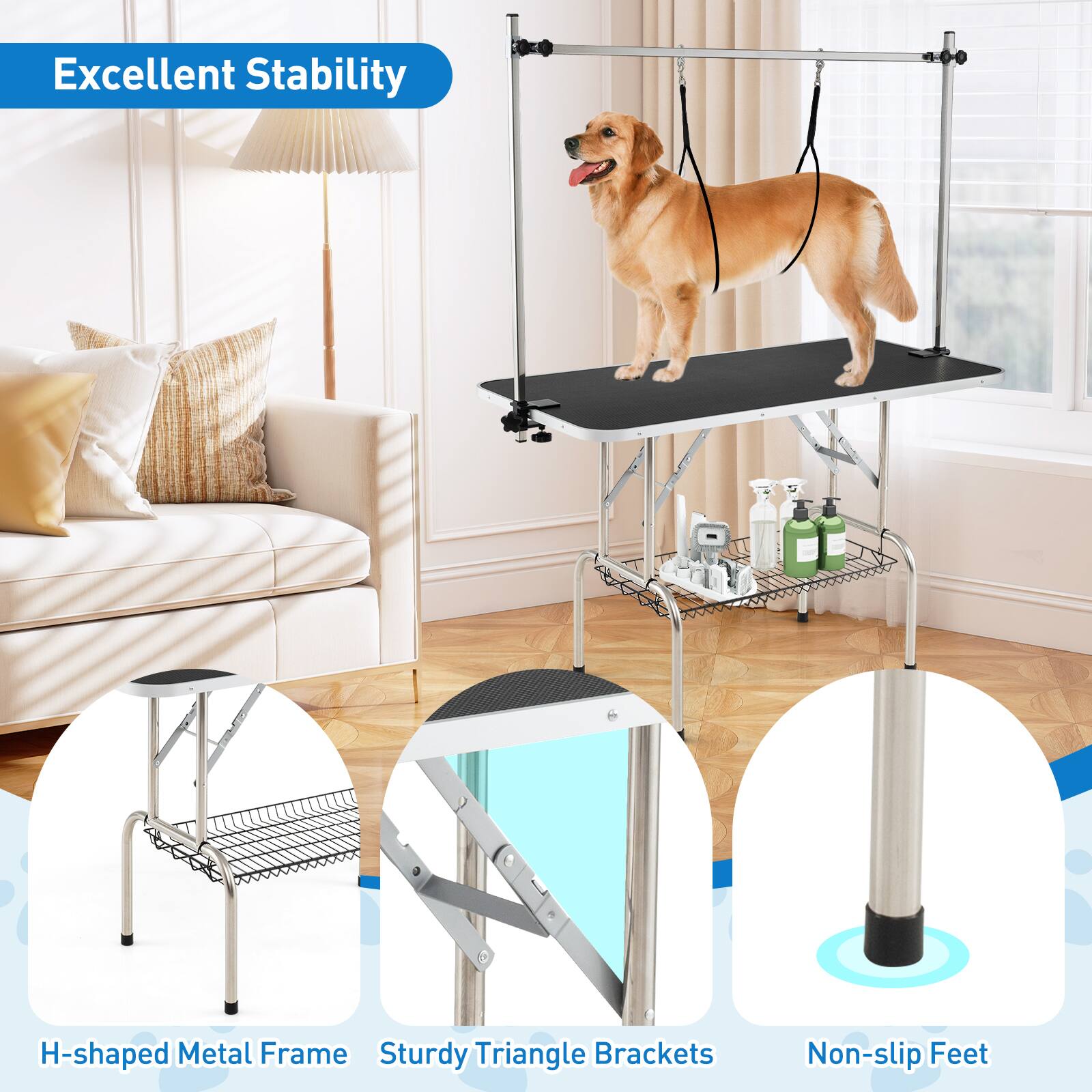 Excellent Stability

H-shaped Metal Frame

Sturdy Triangle Brackets

Non-slip Feet