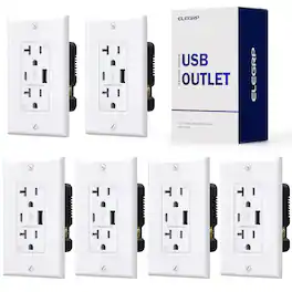 ELEGRP - USB Outlet Receptacle, 20A Outlet with USB C and USB A, 21W Duplex TR Wall Outlet, w/Wall Plate, UL Listed - White