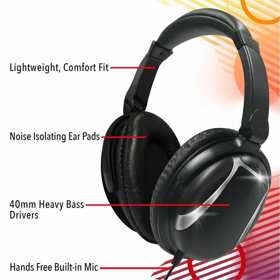 Lightweight, Comfort Fit  
Noise Isolating Ear Pads  
40mm Heavy Bass Drivers  
Hands Free Built-in Mic