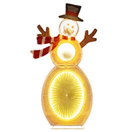 Costway - 2.6 FT Lighted Snowman with 105 Built-in LED Lights Metal Stand Zip Tie Stakes - White
