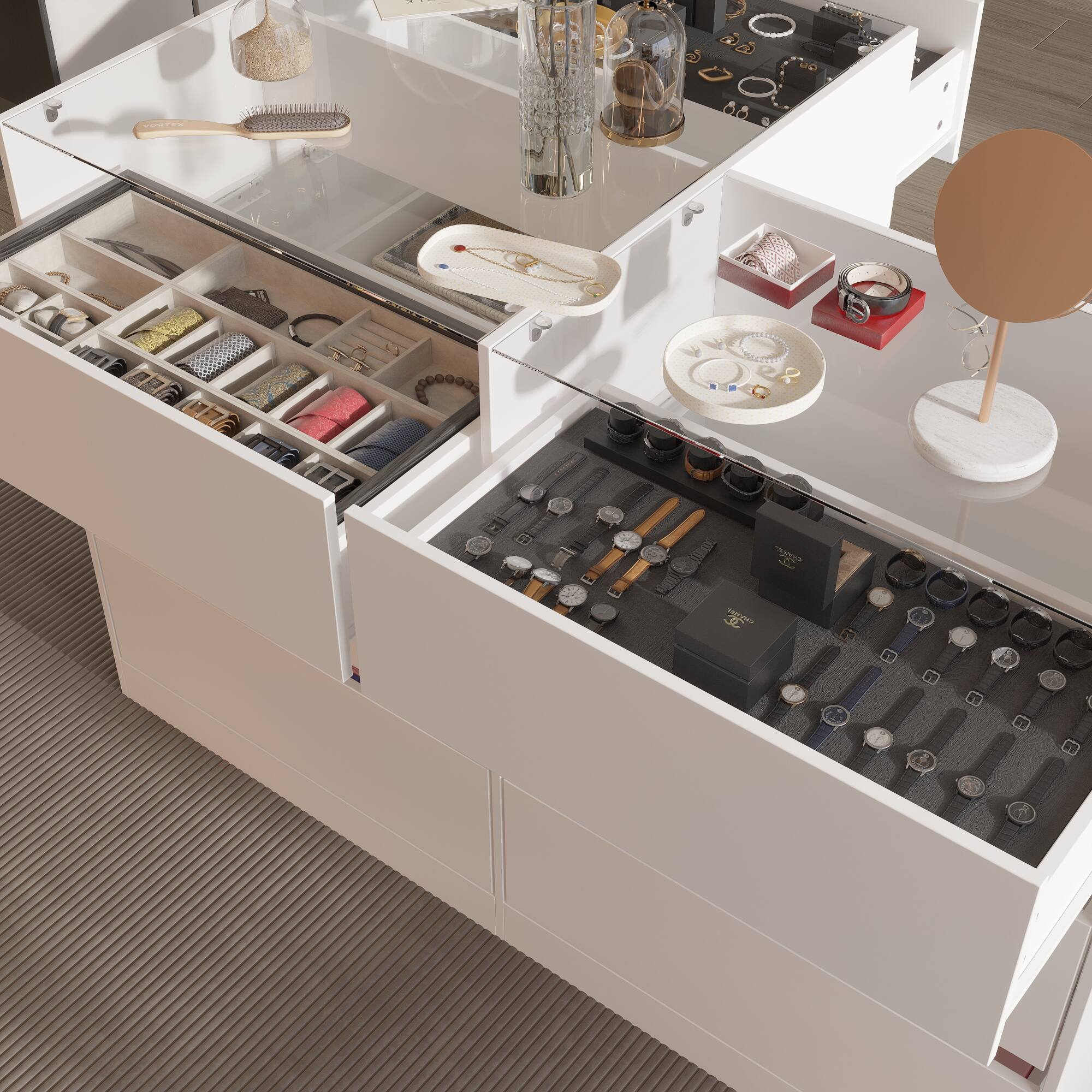 Alt View 4. FUFU & GAGA - Entryway Shoe Bench with Storage Drawers and Display Shelf Multifunctional Organizer for Living Room or Closet - White.