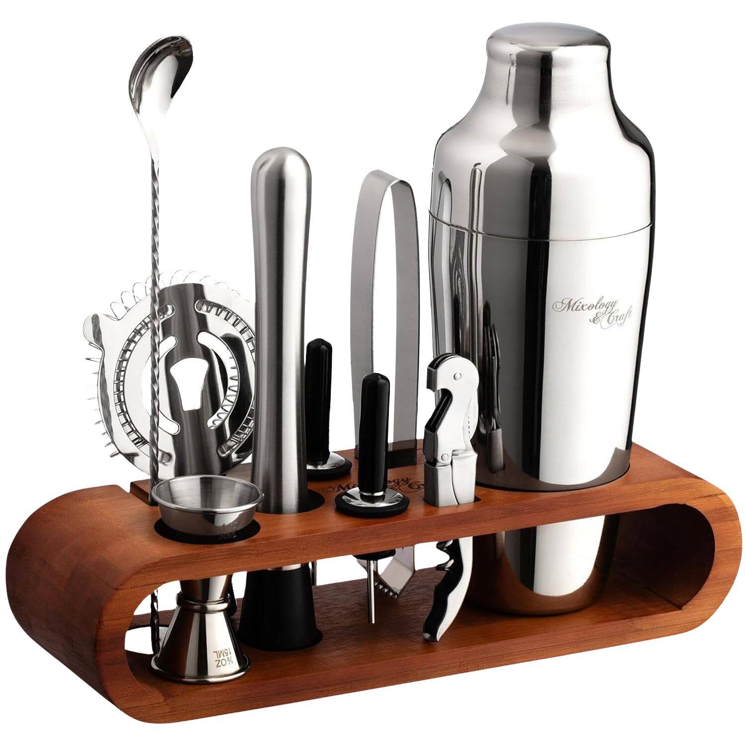 Zulay Kitchen - Mixology & Craft Cocktail Shaker Set: 10-Piece Bartender Kit with Stand | Complete Cocktail Kit Gift Set - Brown Silver price history on PriceWatchPro