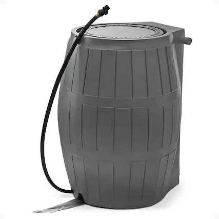 Front. FCMP Outdoor - FCMP Outdoor RC4000 50 Gallon Outdoor Rain Water Catcher Barrel Container, Grey - Grey.