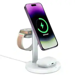 Esoulk - MagSafe 3-in-1 Wireless Charging Stand for iPhone 17/16/15/14/13/12 Pro Max, Apple Watch & AirPods - White