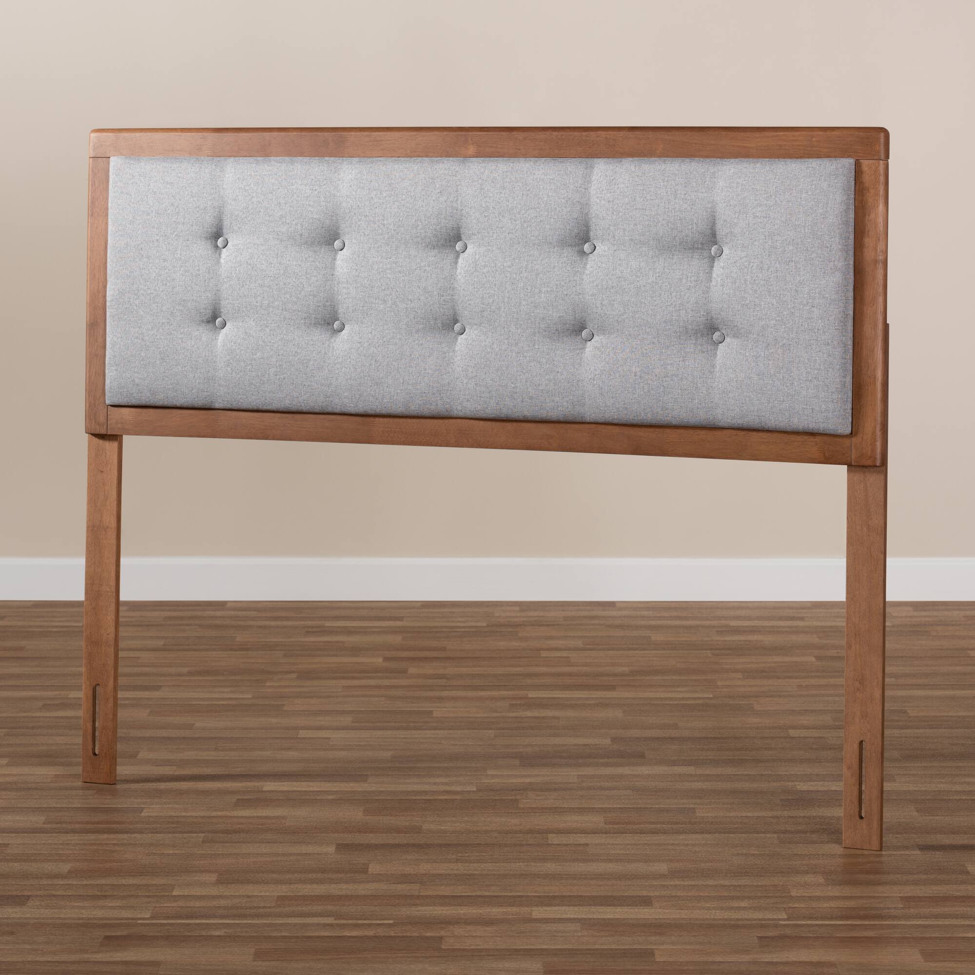 Alt View 1. Baxton Studio - Sarine Mid-Century Modern Fabric Upholstered Finished Wood King Size Headboard - Gray/Walnut.
