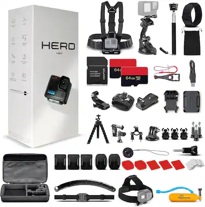 - 2x GoPro HERO 4
- 2x 64GB microSDXC Cards
- GoPro MicroSD Adapter
- GoPro Chest Harness
- GoPro Handlebar Mount
- GoPro Tripod
- GoPro Remote
- GoPro USB Cable
- GoPro Battery
- GoPro Protective Case
- GoPro Mounting Accessories
- GoPro Wrist Strap
- GoPro Head Strap
- GoPro Chest Harness
- GoPro Handlebar Mount
- GoPro Tripod
- GoPro Remote
- GoPro USB Cable
- GoPro Battery
- GoPro Protective Case
- GoPro Mounting Accessories
- GoPro Wrist Strap
- GoPro Head Strap