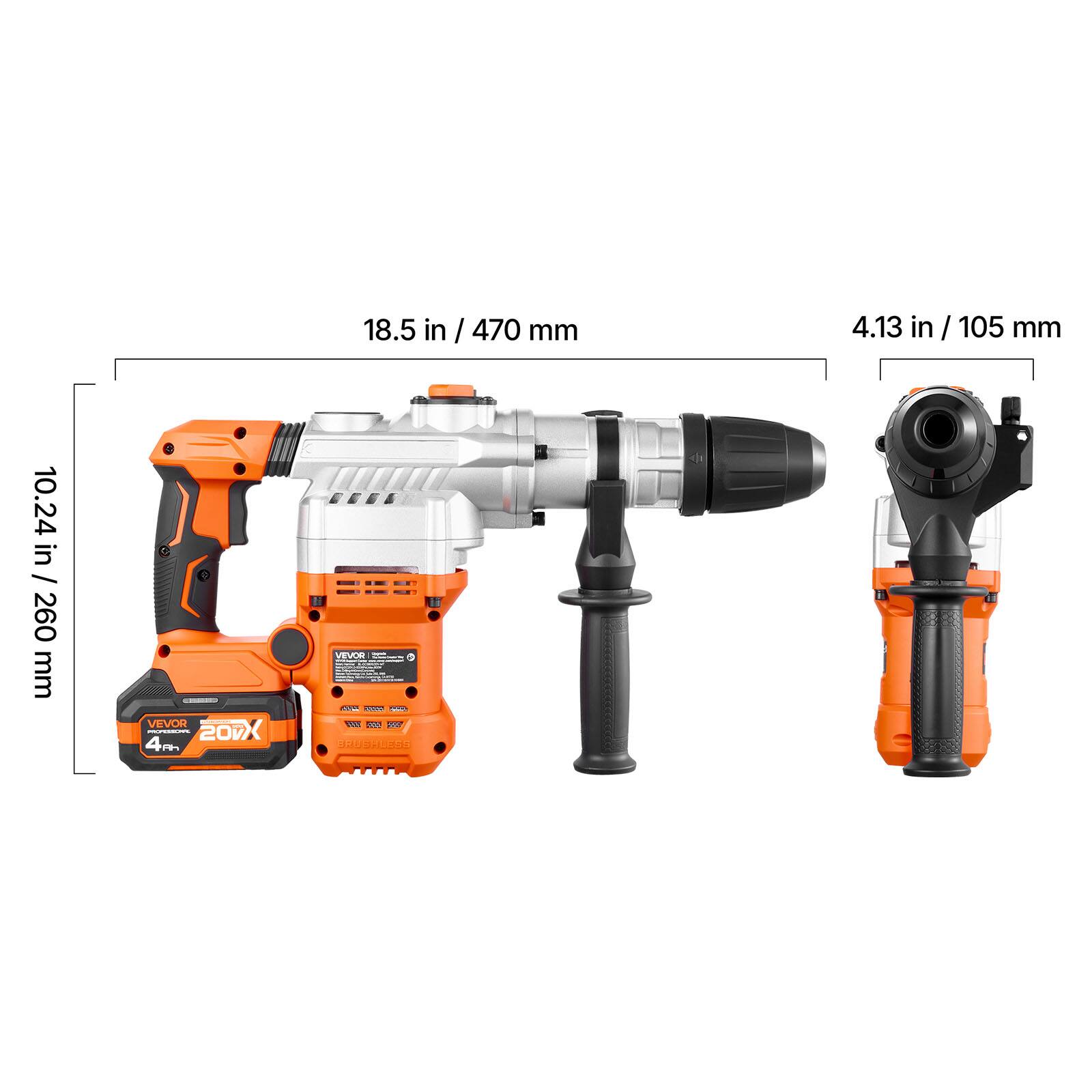 18.5 in / 470 mm  
4.13 in / 105 mm  
10.24 in / 260 mm  
@BREDDING VEVOR PRODUCTS 20 4m  
VEVOR - MYC. - - = 5001 NO BRUSHLESS