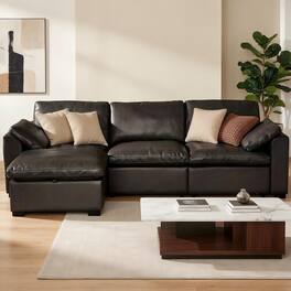 Dyonery - Large-sized down modular cloud sofa - leather imitation - black. L-shaped 3+1 style. - Black