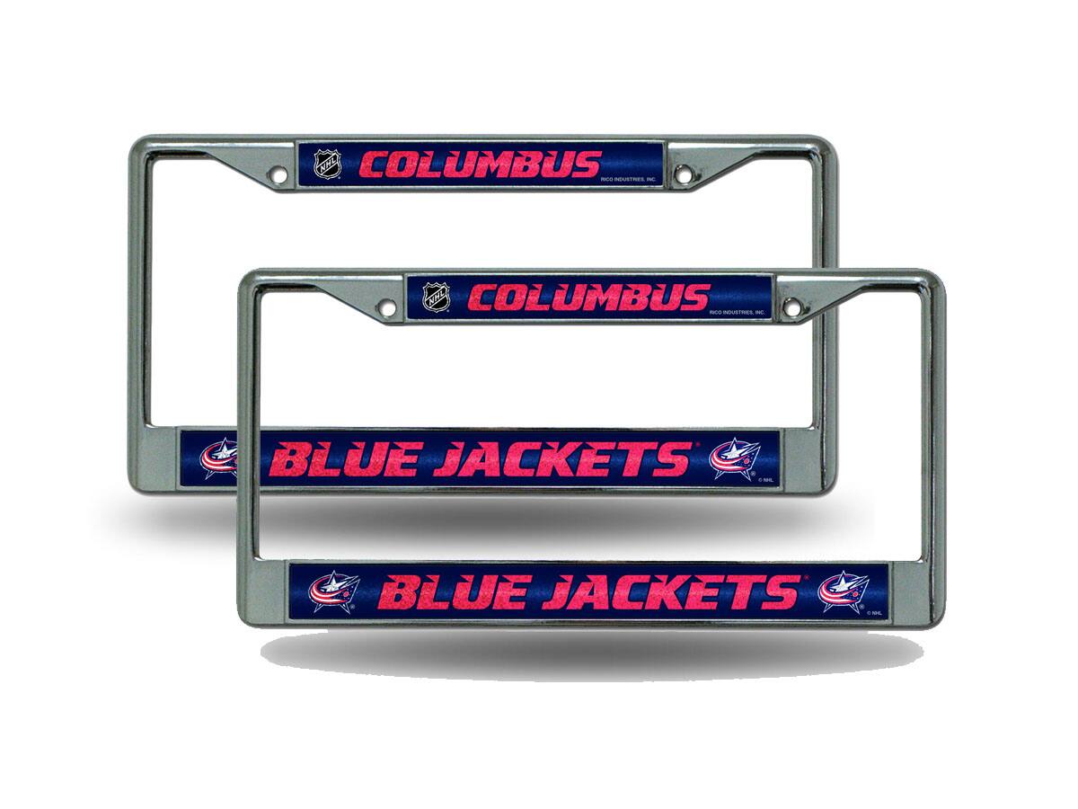Columbus Blue Jackets NHL Chrome Metal (2) Sparkly Glitter Bling Look License Plate Frame Set