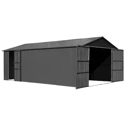 Front. Mondawe - 12x20FT Metal Garage Shed, Heavy-Duty Carport with Lockable Double Doors - Dark Gray.