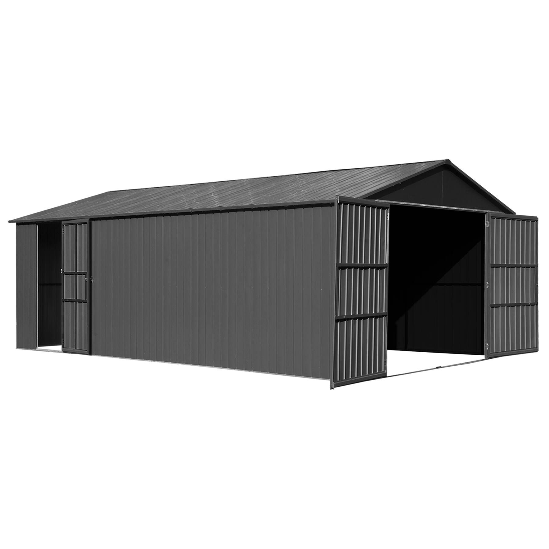Front. Mondawe - 12x20FT Metal Garage Shed, Heavy-Duty Carport with Lockable Double Doors - Dark Gray.