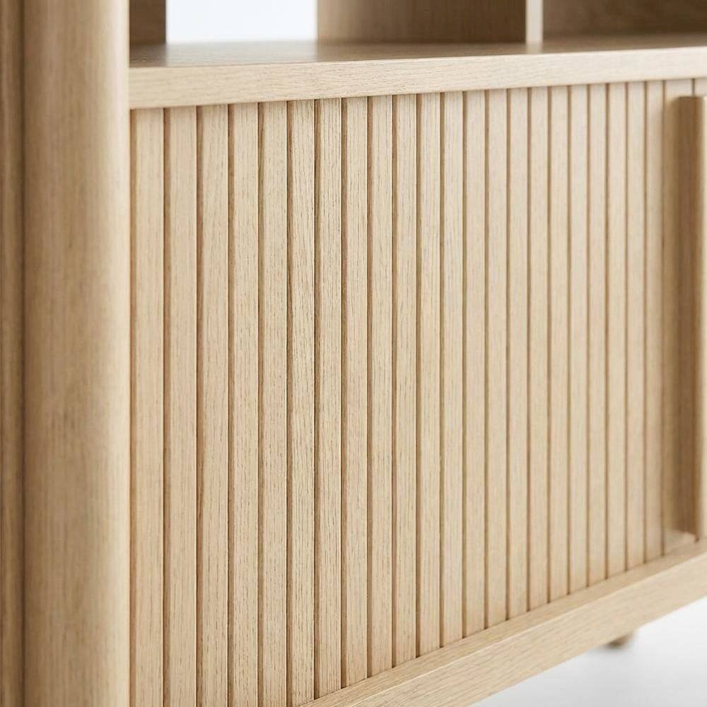 Alt View 1. FurniFact - Wooden TV stand with brown finish and curved design for living room decor - Brown.