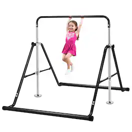 Brick Attic - Gymnastics Bar for Kids Height Adjustable Horizontal Bar Folding Gymnastics Junior Training Bar - Black