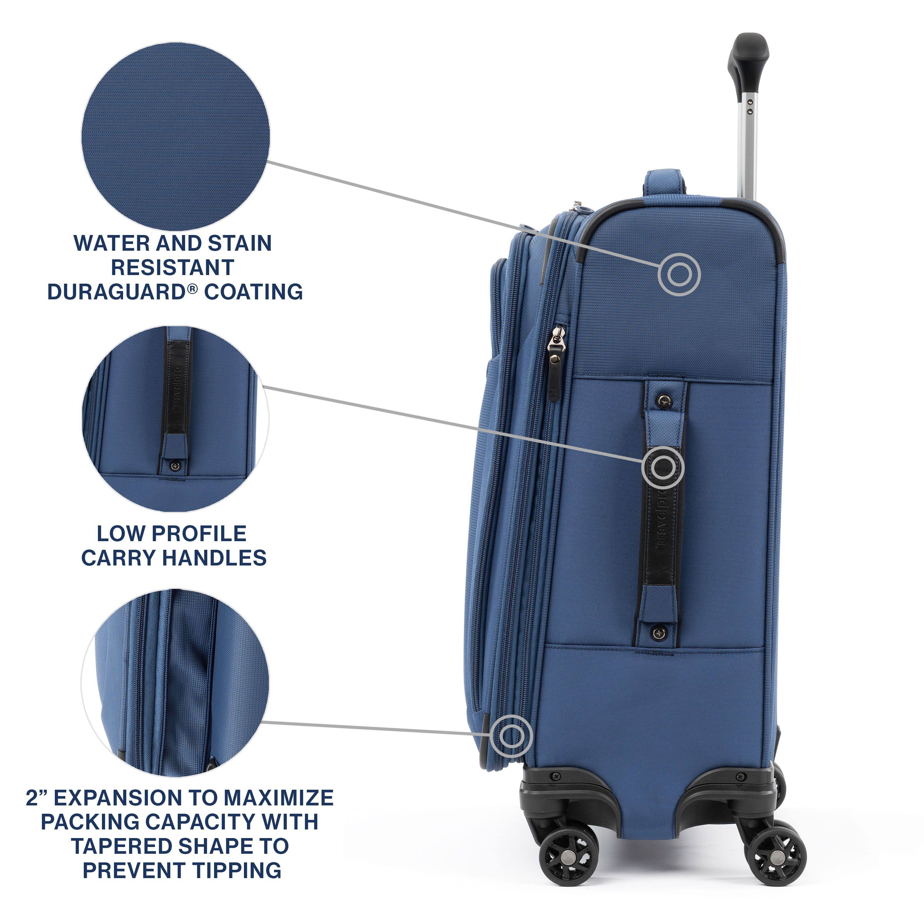 WATER AND STAIN RESISTANT DURAGUARD® COATING  
LOW PROFILE CARRY HANDLES  
2" EXPANSION TO MAXIMIZE PACKING CAPACITY WITH TAPERED SHAPE TO PREVENT TIPPING